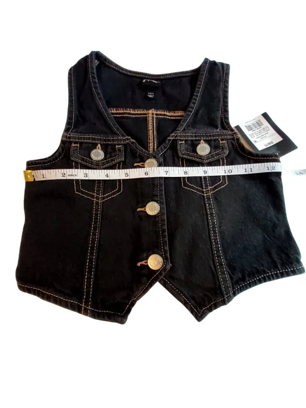 Art Class Kids Black Denim Button-Up Vest S (6/7) Two functional front pockets